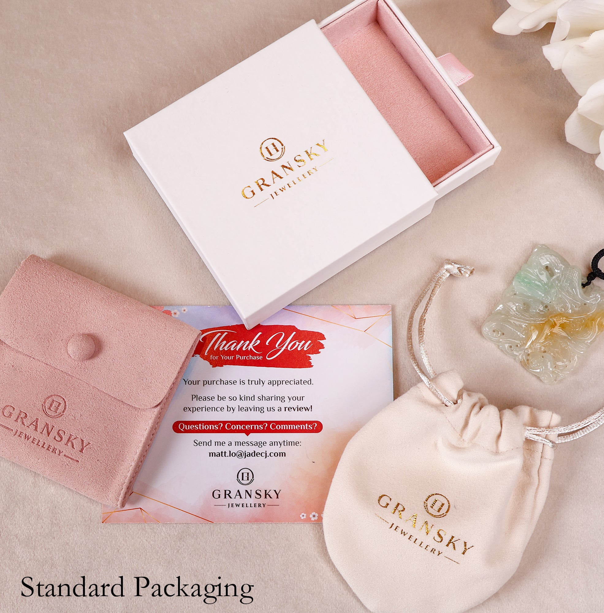 Hand-carved white jade tricolor rectangular pendant necklace Packaging Box