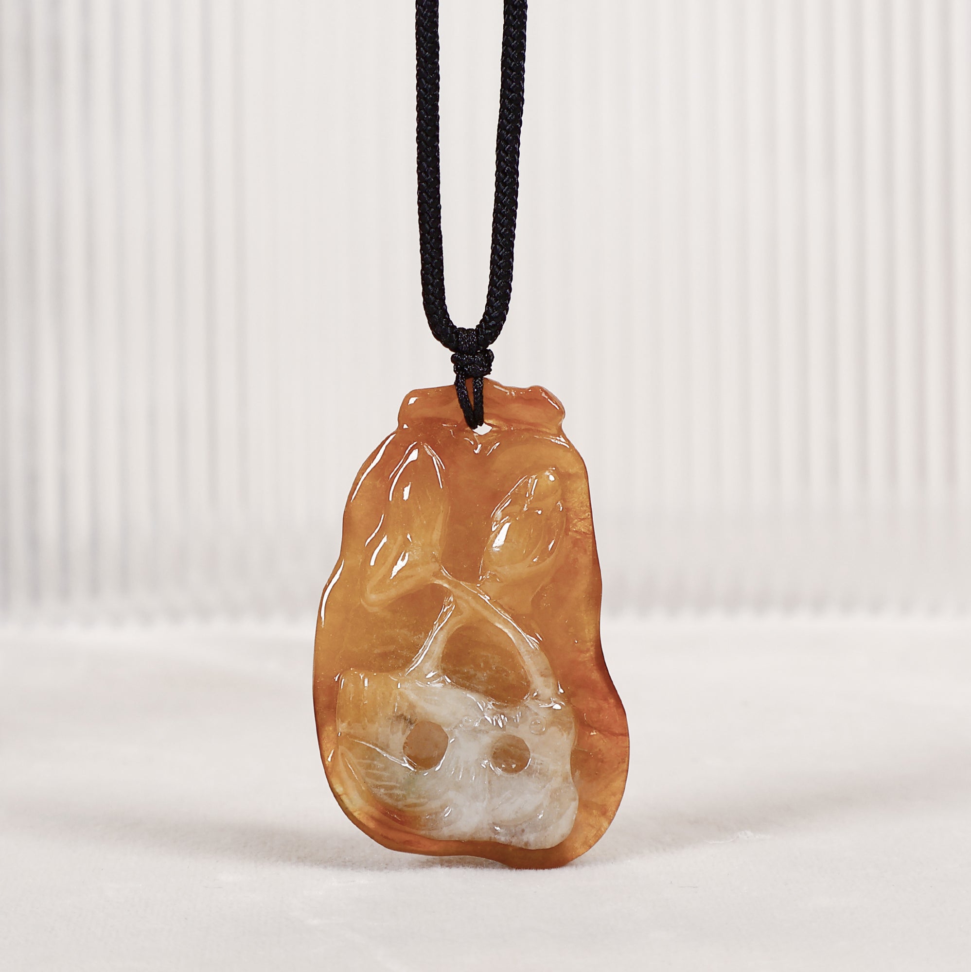 Natural Grade A Carved Lotus Leaf Orange Jade Pendant
