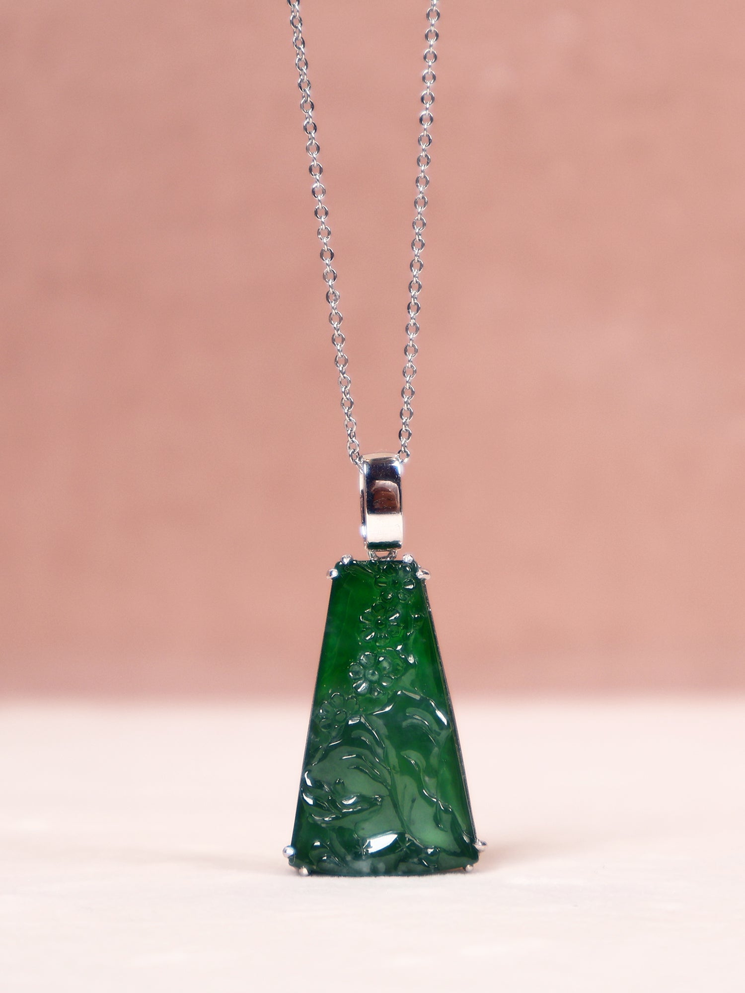 Handmade Carving Sika Deer and Plum Flower Jade Pendant