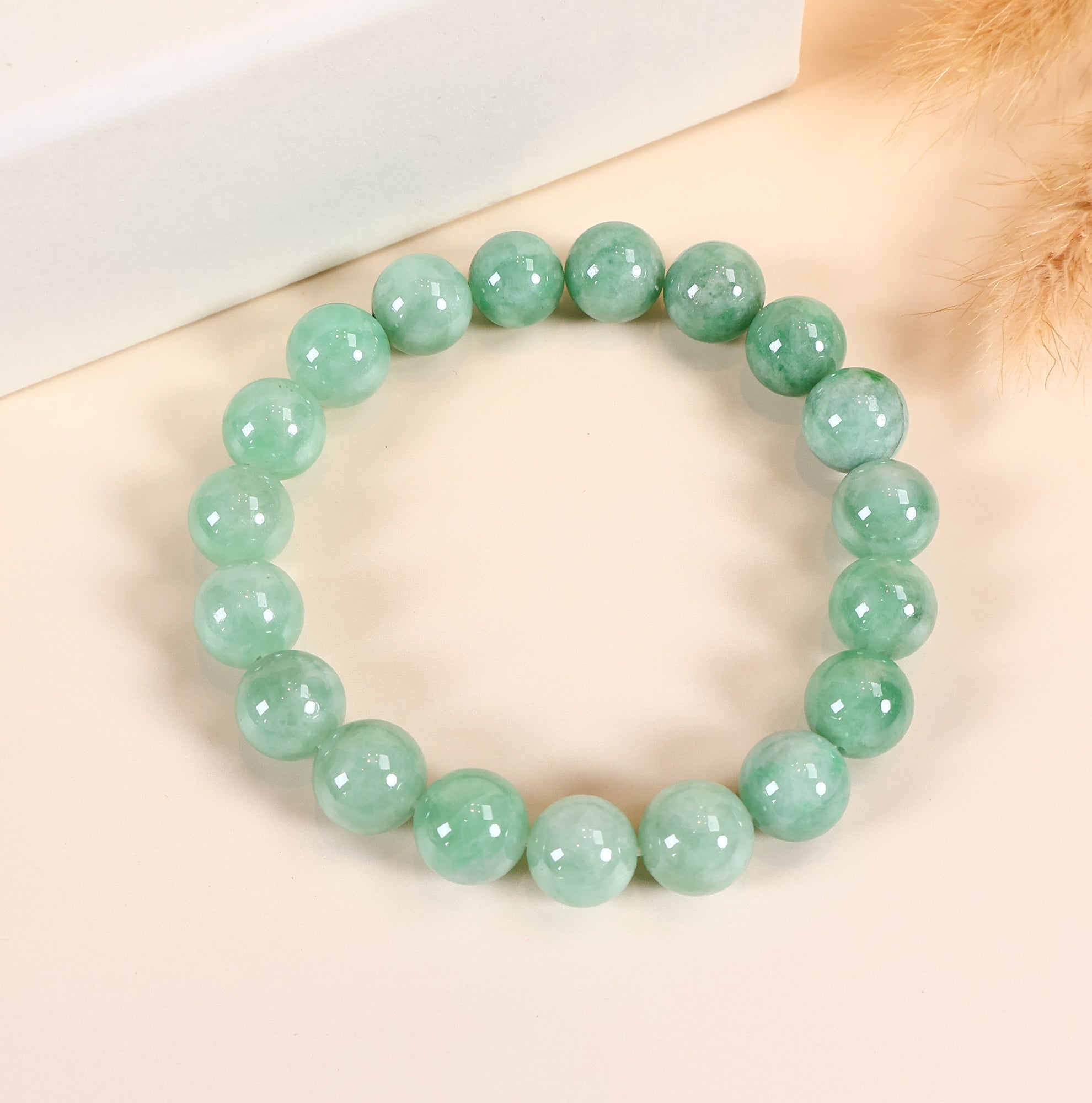 Bright Green Bead Bracelet, Natural Type A Burmese Jade Bracelet, Real Jadeite