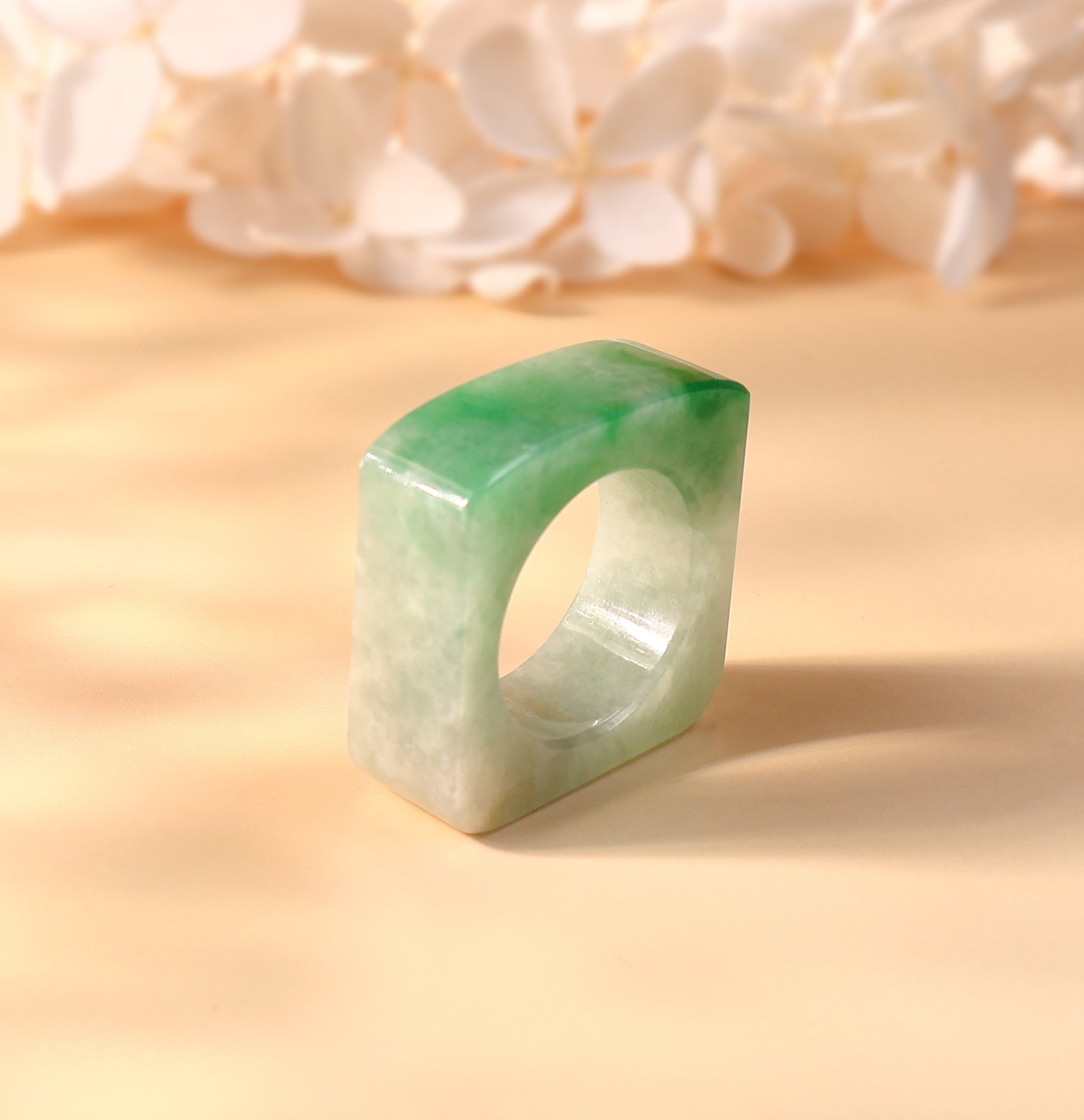 US8.5 Flat Top Green Square Jadeite Ring