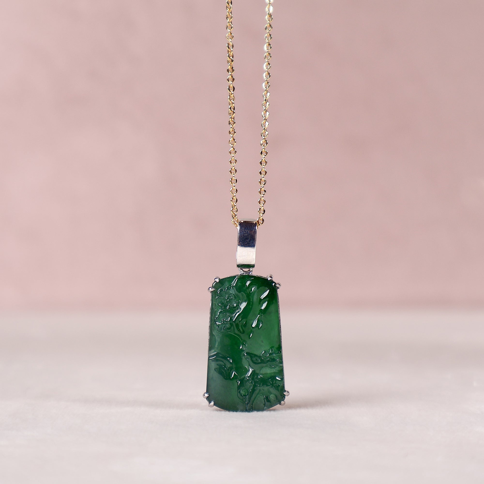 Handcrafted Carving Sika Deer and Plum Flower Jade Pendant