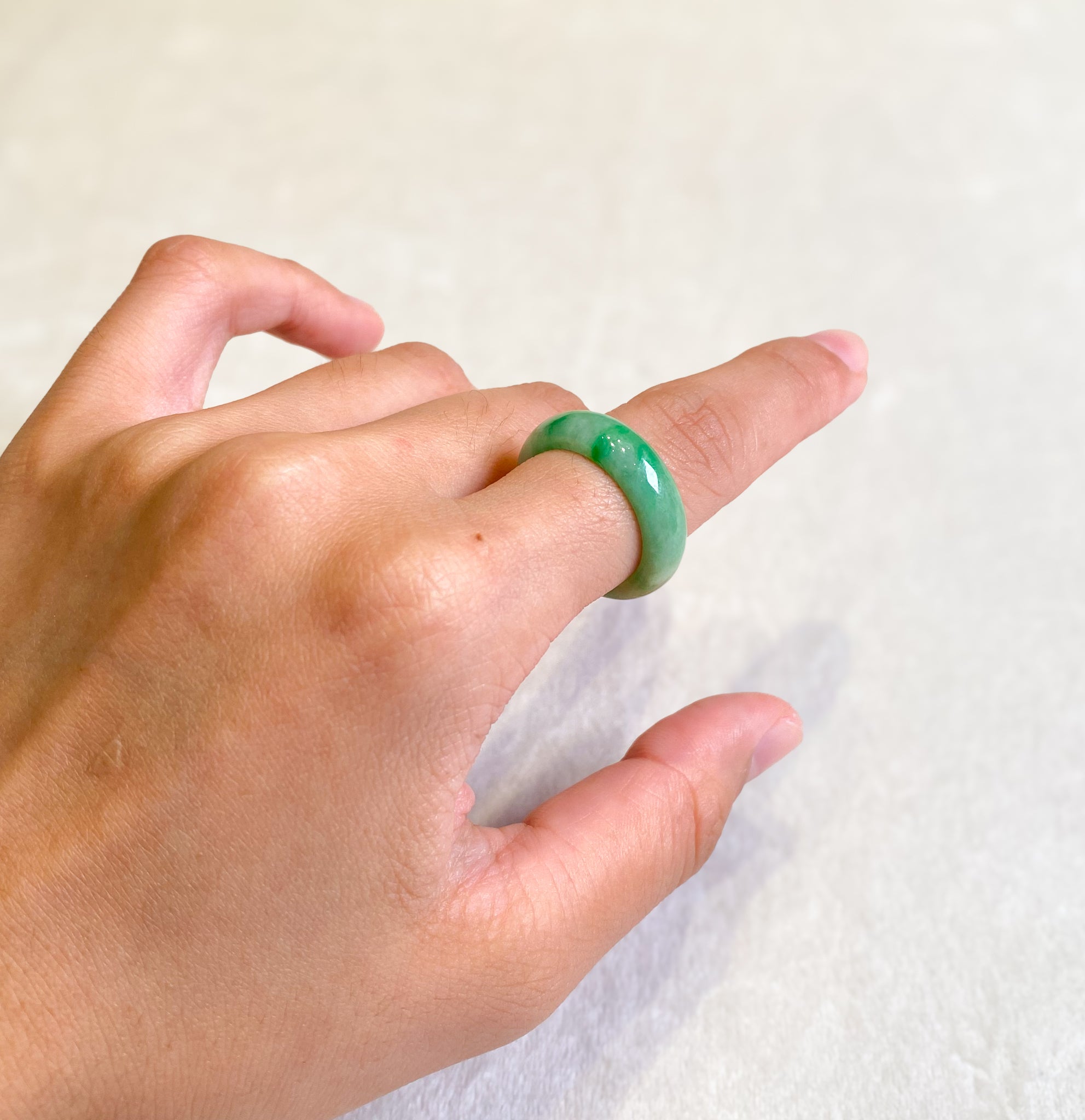 Gransky Grade A Jadeite Natural Green Jade Ring US 7.5