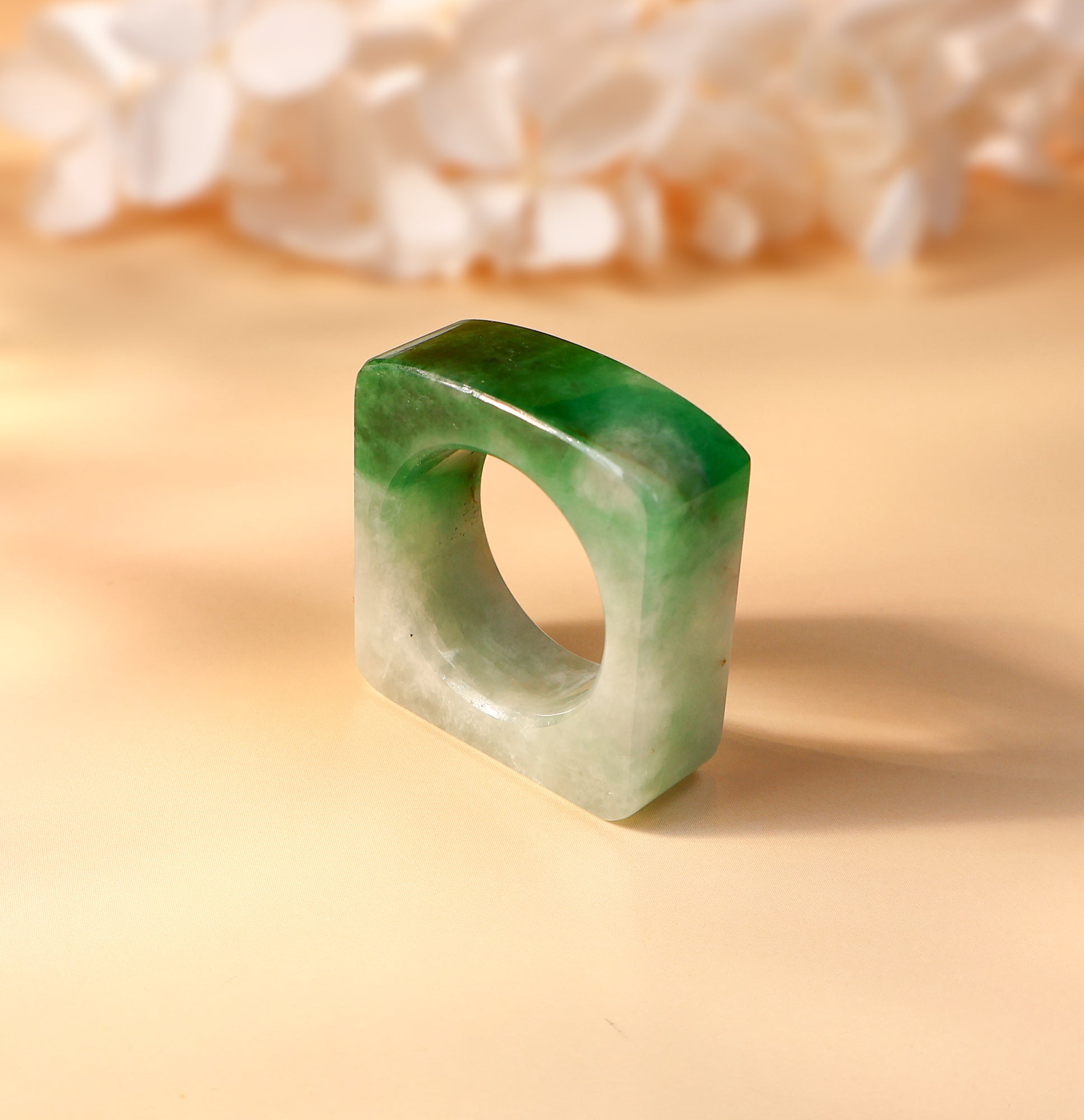 Multicolor Flat Top Green Square Jade Ring
