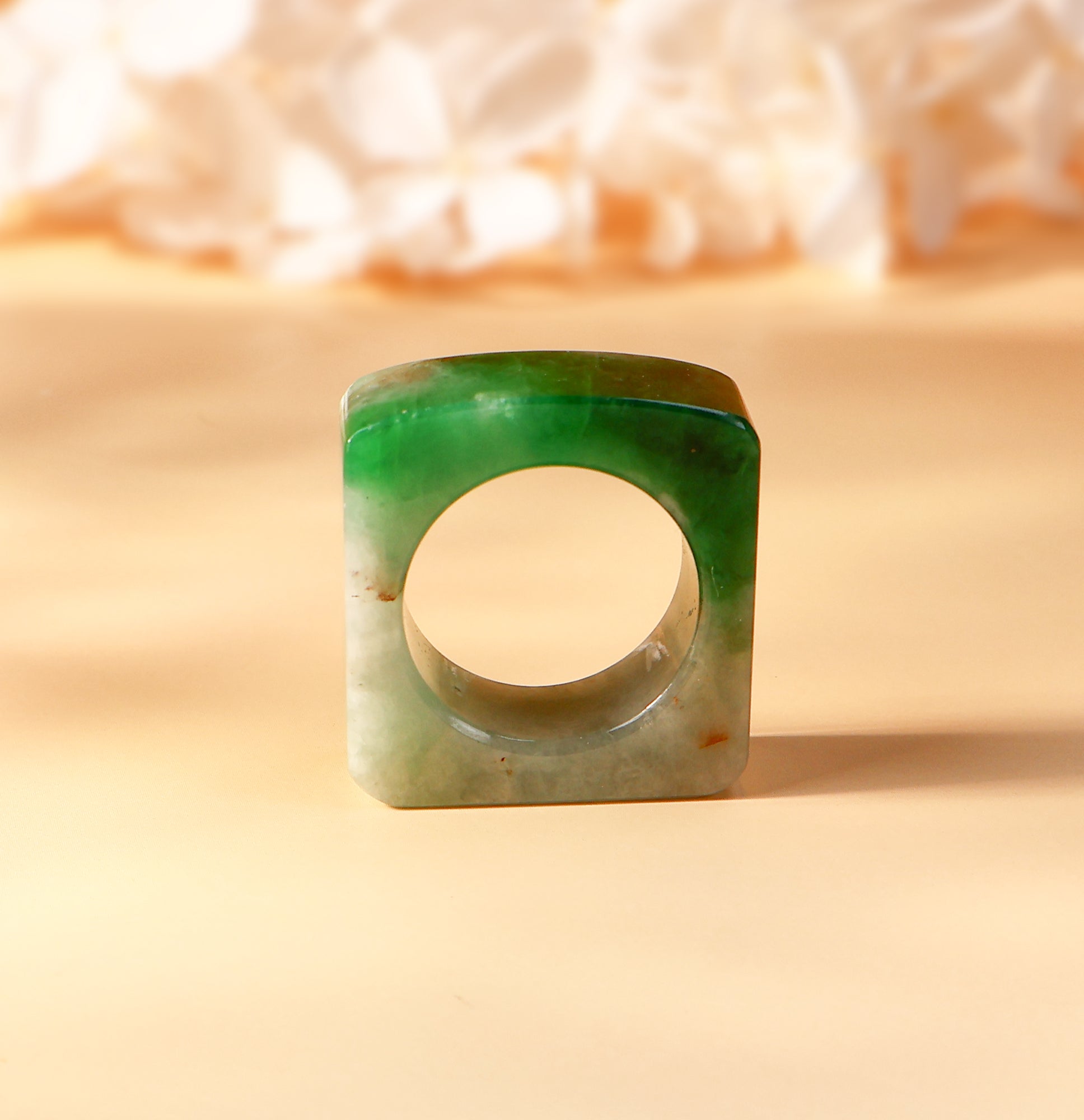 Multicolor Flat Top Green Square Jade Ring