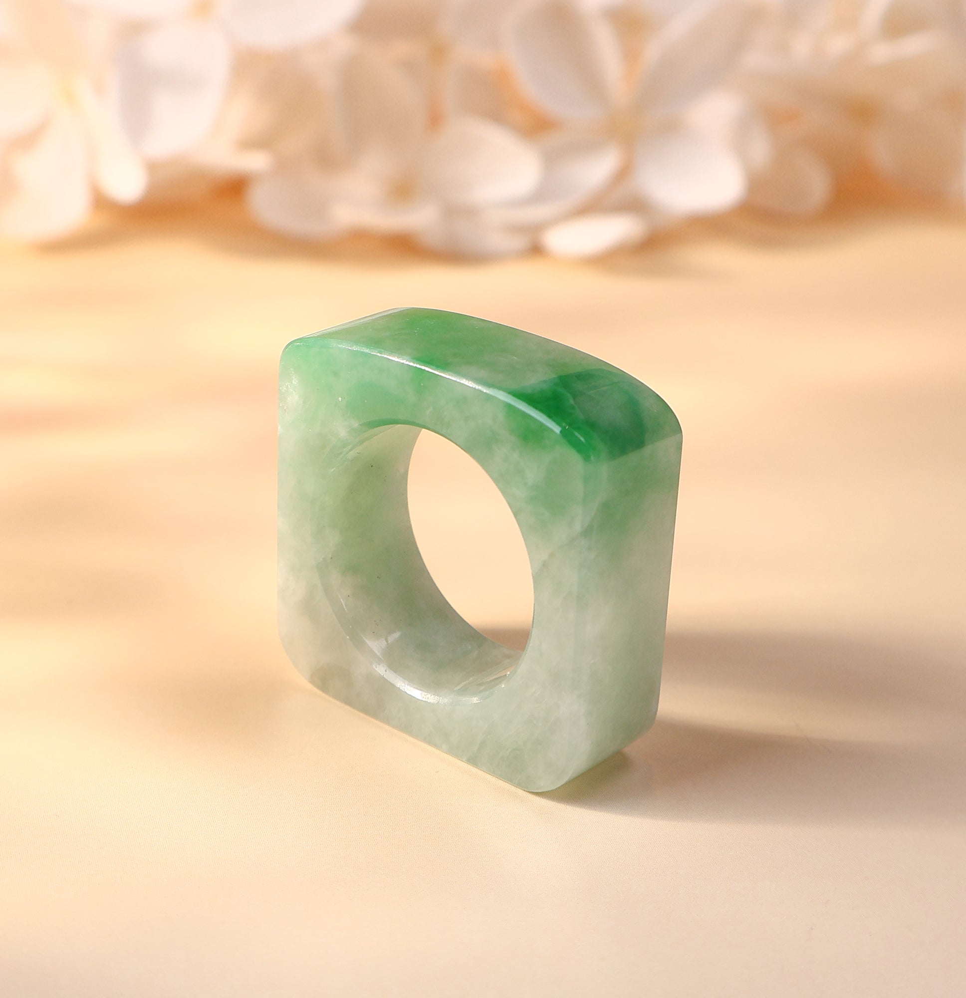 US8.5 Flat Top Green Square Jadeite Ring