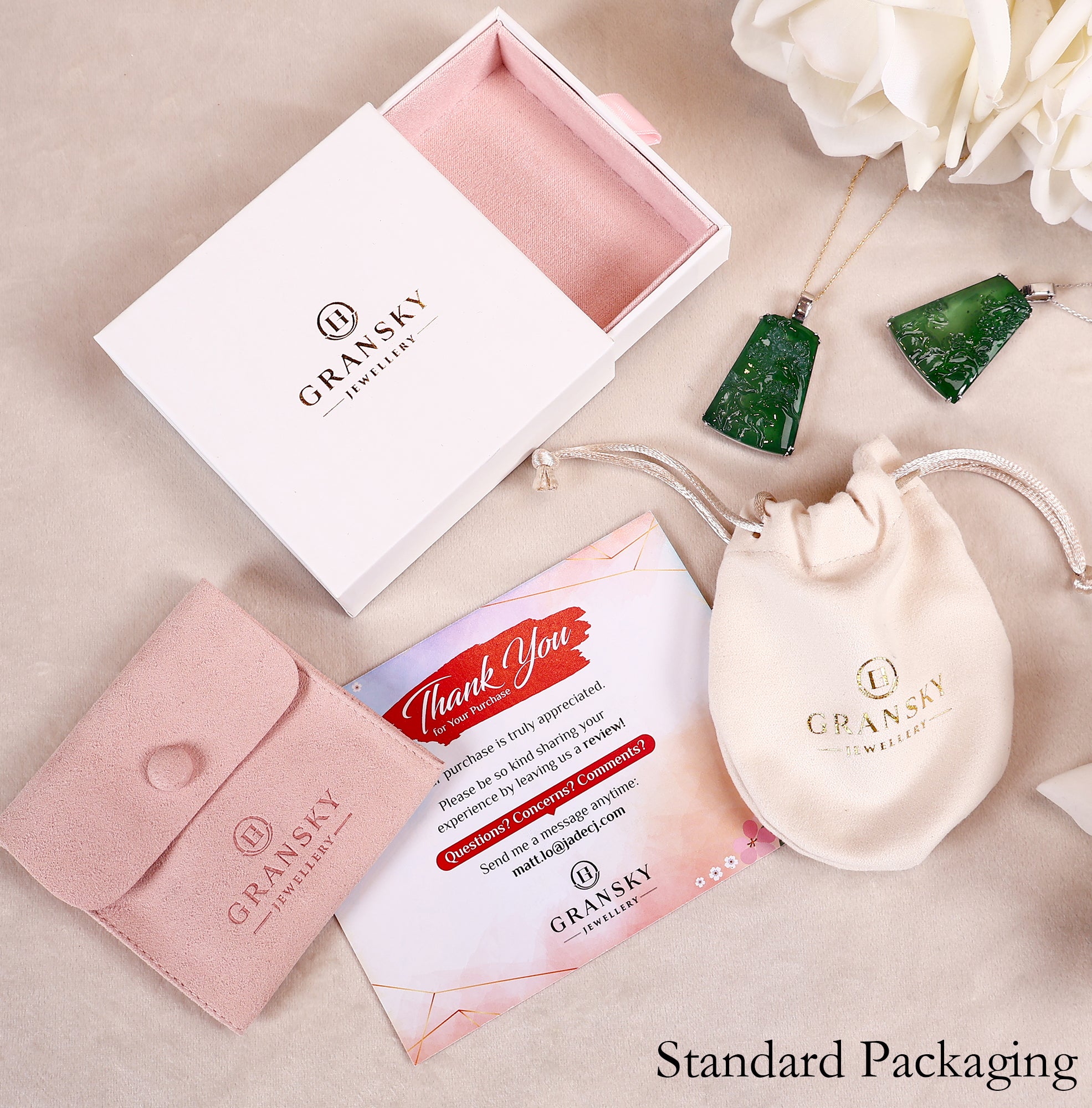 Packaging Box Of Carving Sika Deer and Plum Flower Jade Pendant Necklace