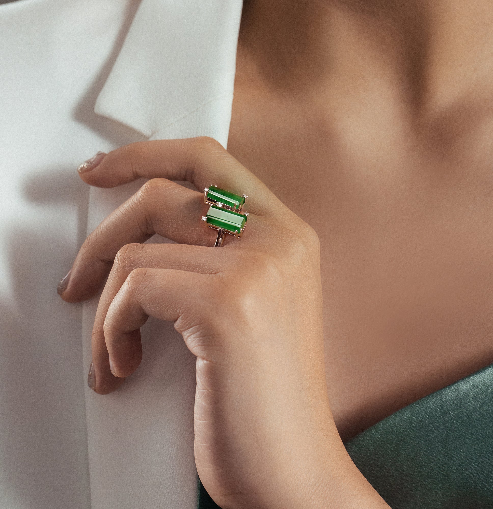 Model Wearing US 6.5 Genuine Burmese Jade Ring