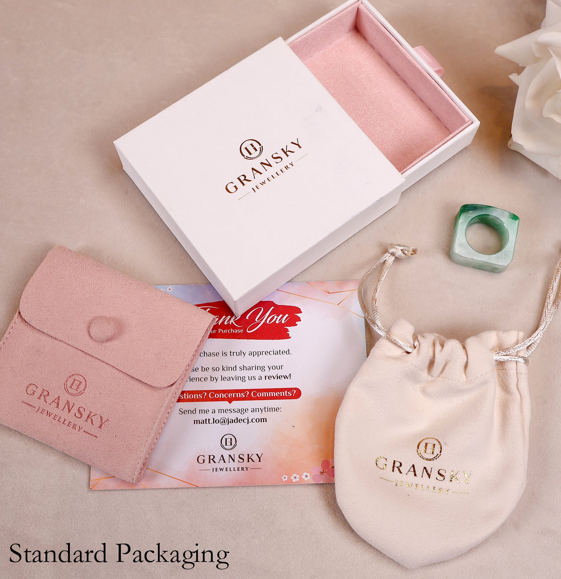 Packaging Of US8.5 Square Flat Top Jade Ring