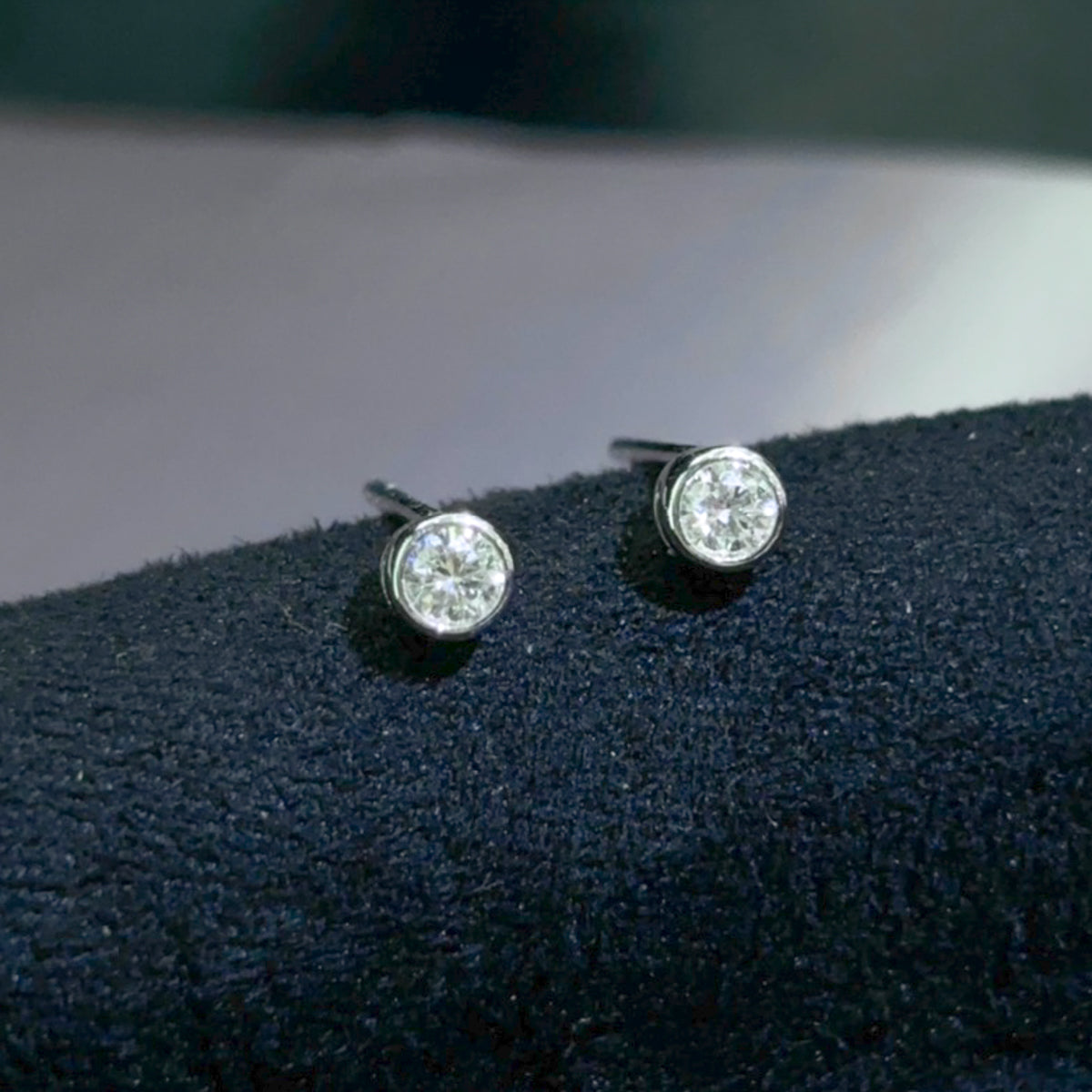 Gransky 18K White Gold & Bezel Set Round Cut Diamond Stud Earrings