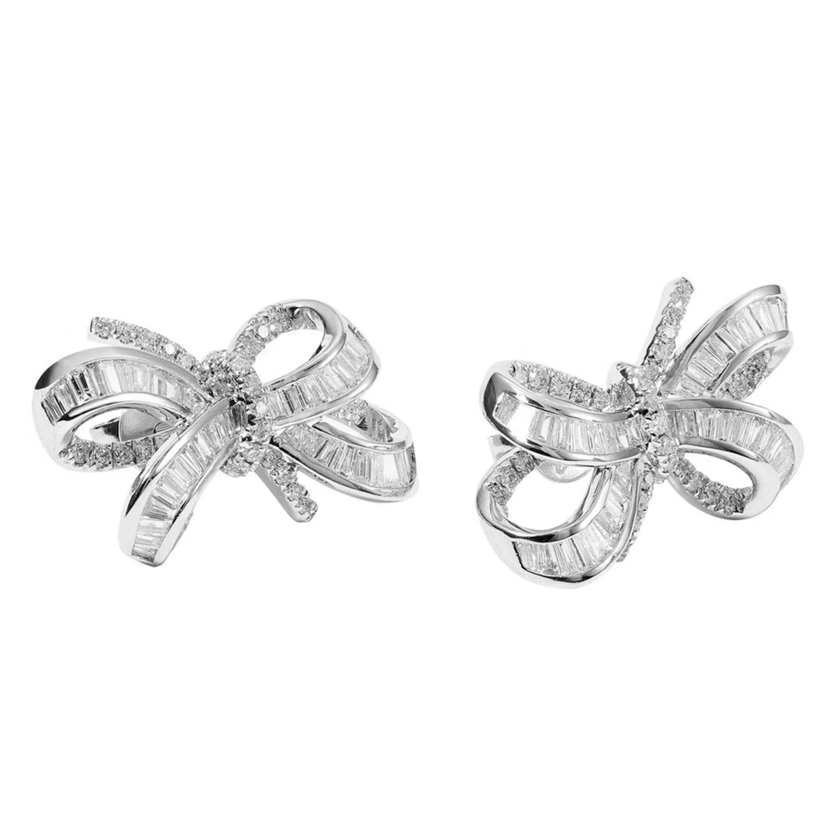 Gransky 18K White Gold and Natural Diamond Bow Stud Earrings For Women