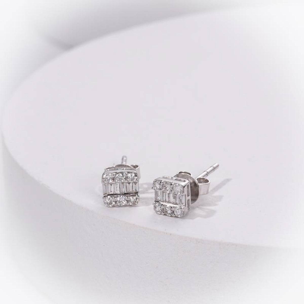Gransky 18k White Gold Genuine Square Diamond Stud Earrings