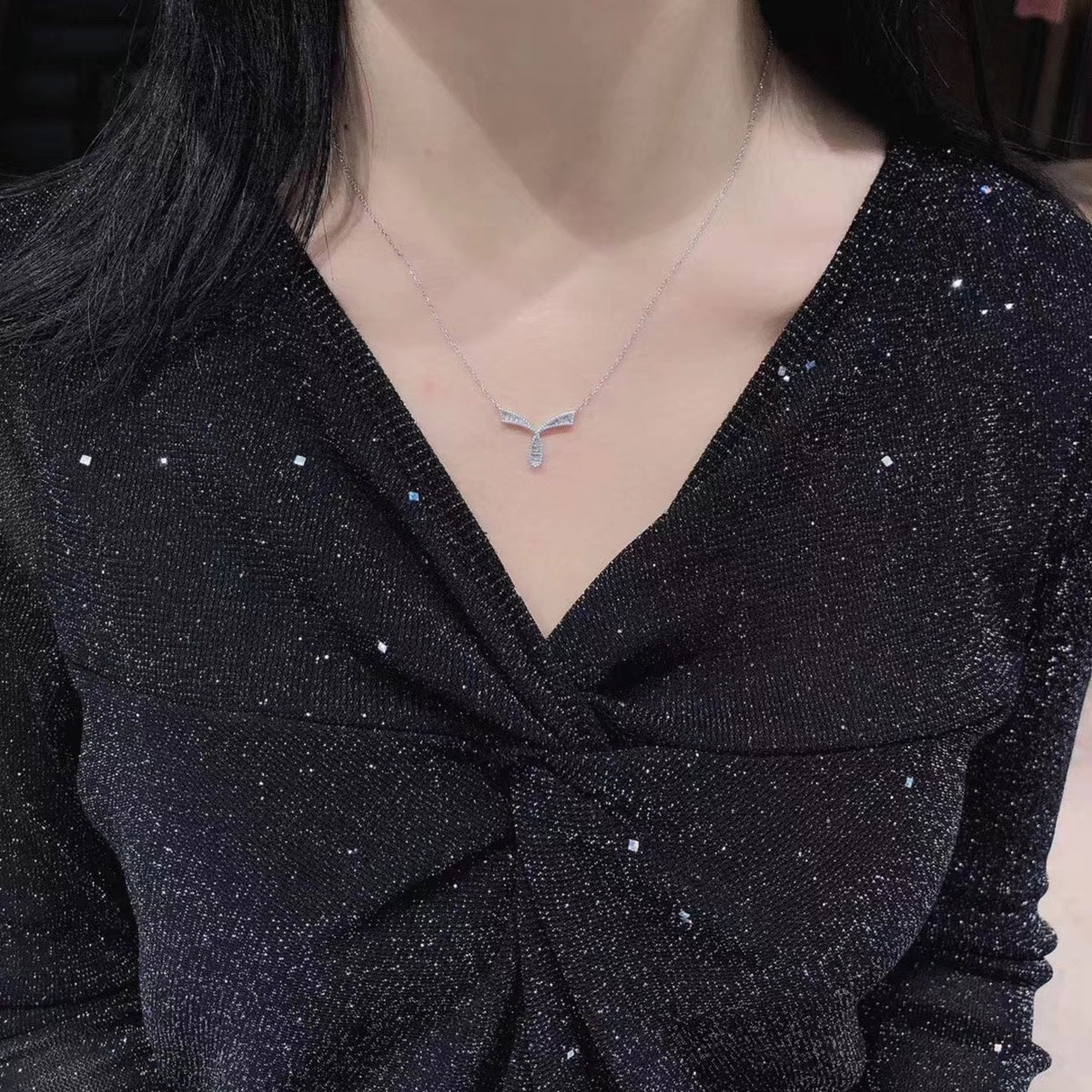 Gransky 18K White Gold Y Shape Diamond Charm Necklace