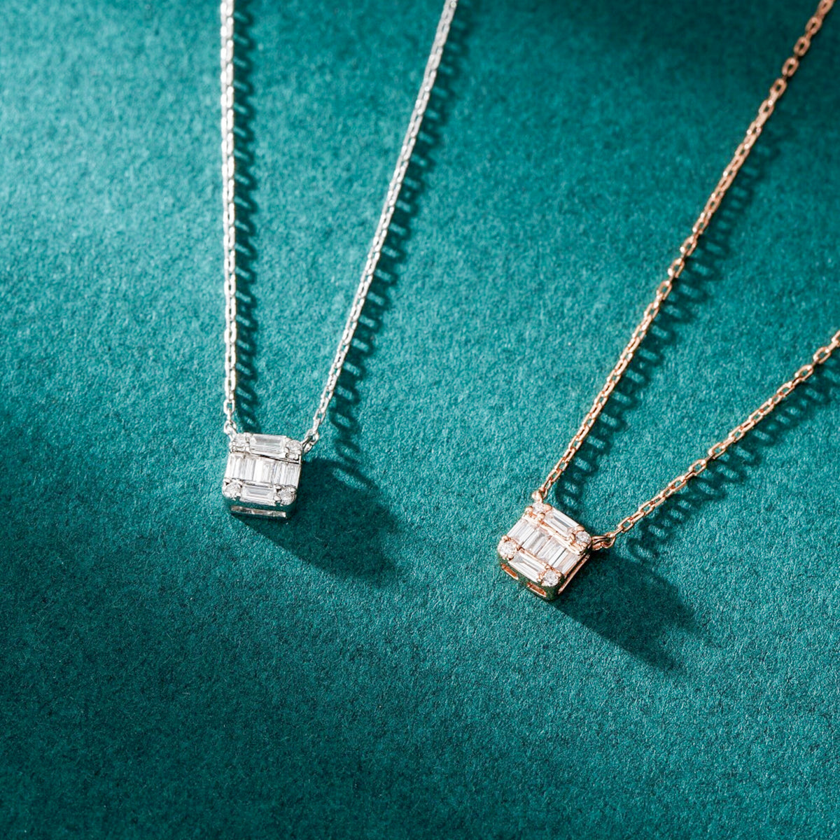 Gransky 18k White/Rose Gold And 18k Rose Gold Square Diamond Pendant Necklace