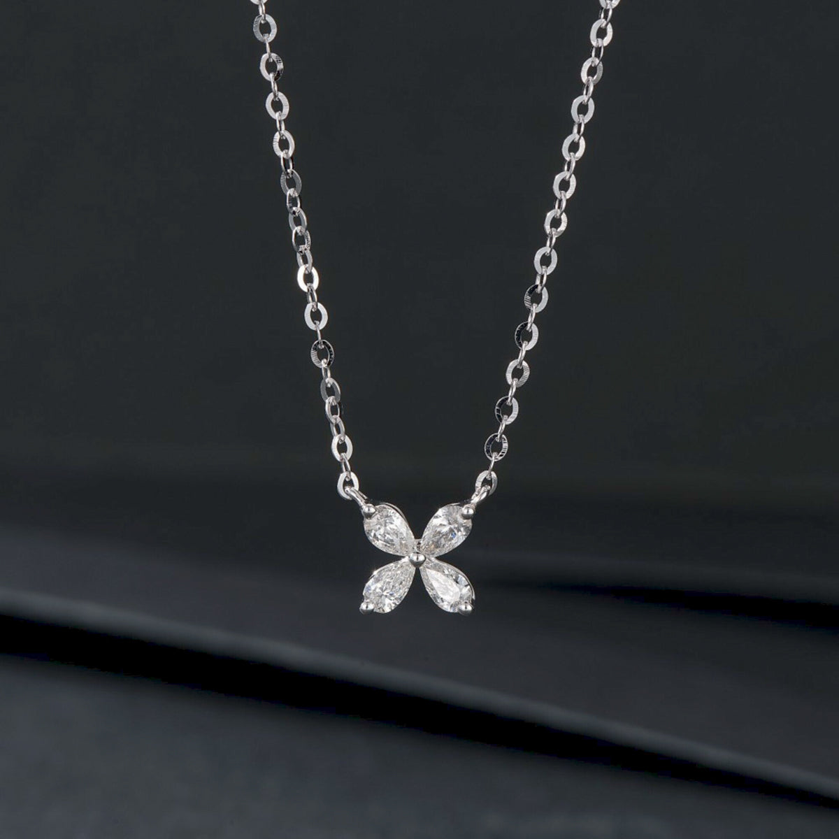 Gransky 18k White Gold Four Marquise Diamond Charm Necklace