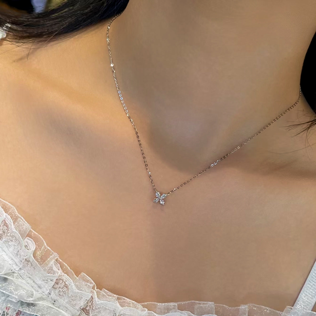 Gransky 18k White Gold Four Marquise Diamond Charm Necklace