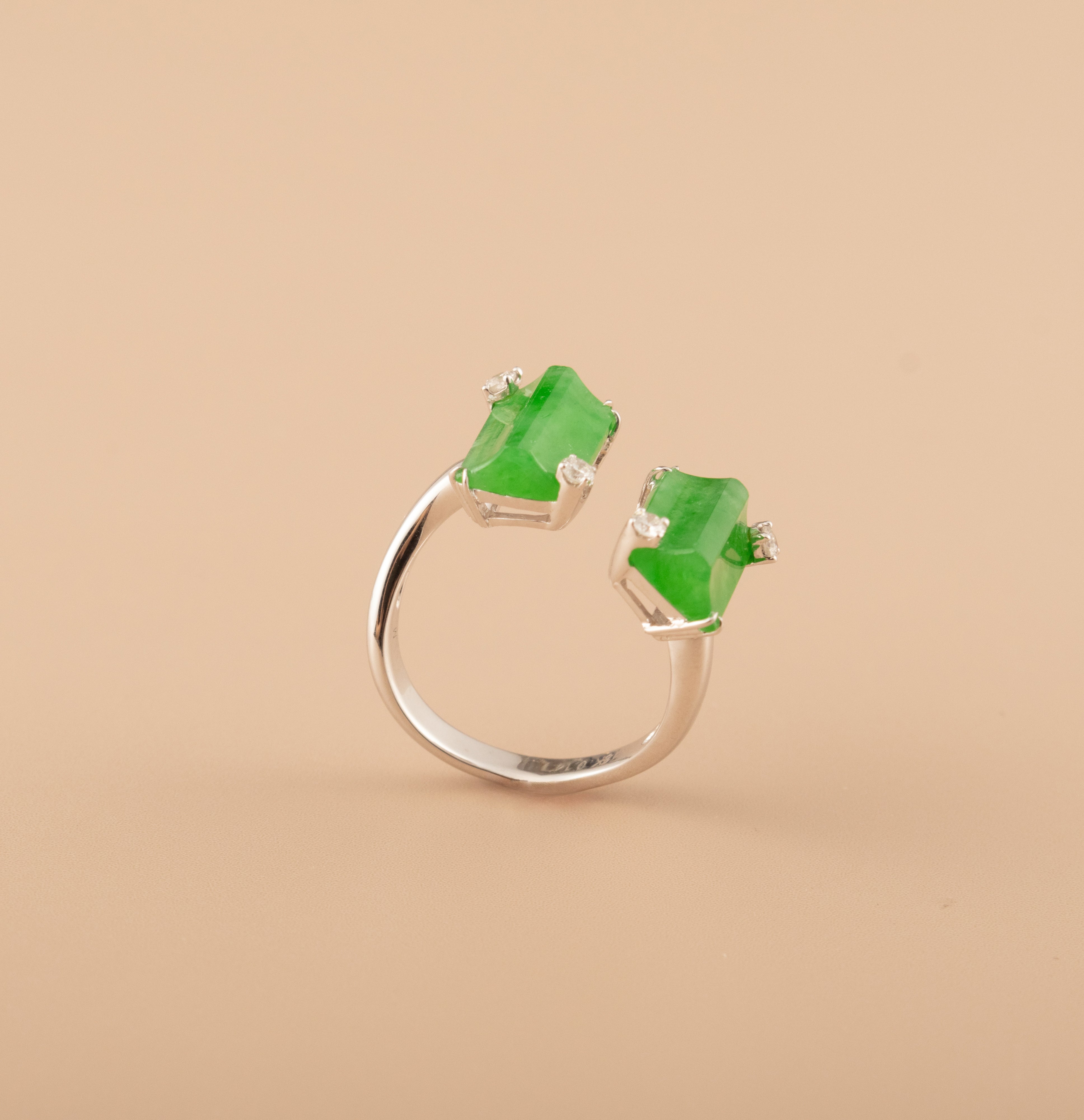 GRANSKY X KATHERINE 18K Gold Inlay Diamond Jade Bypass Ring