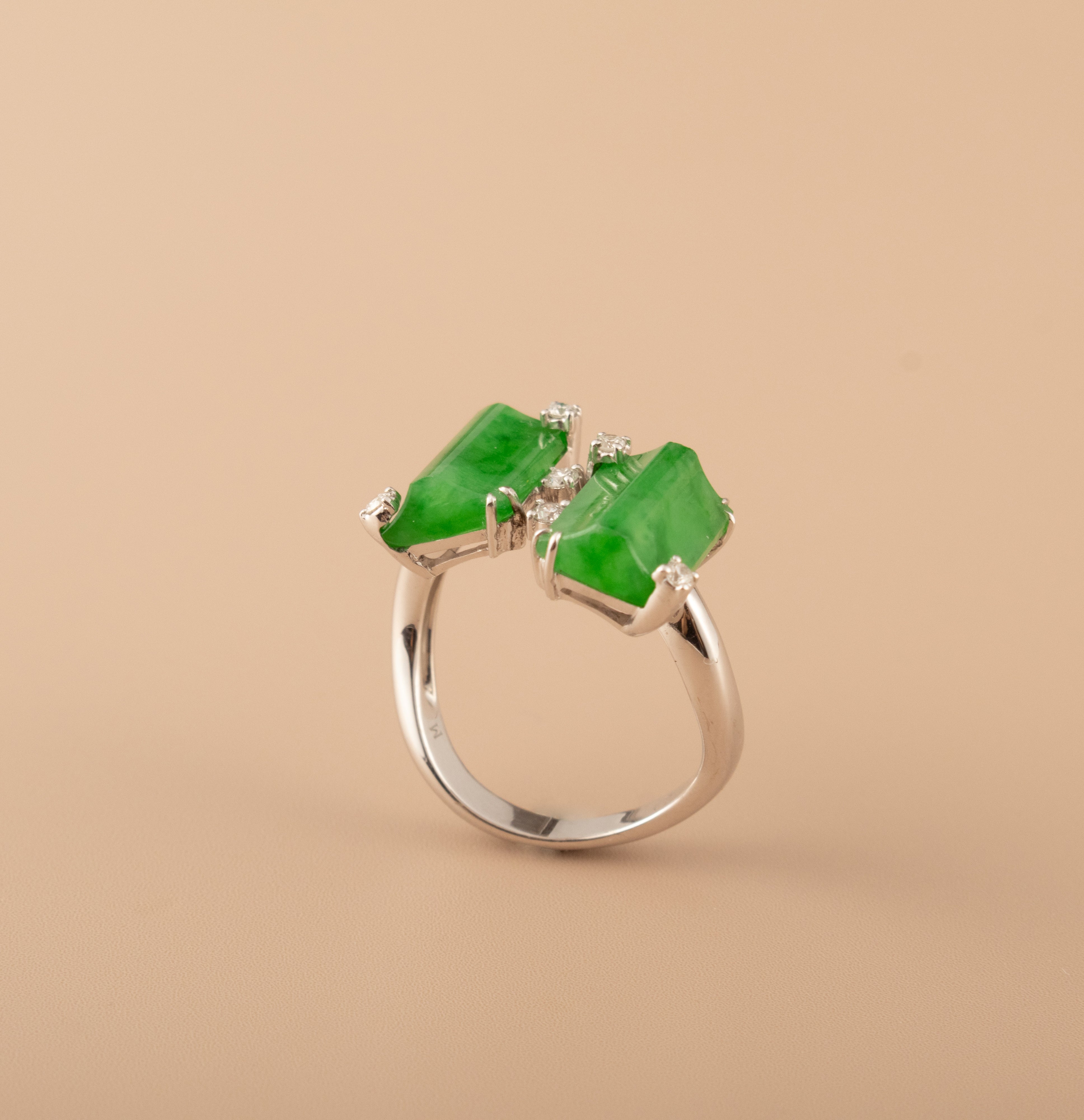 GRANSKY X KATHERINE 18K Gold Inlay Diamond Jade Bypass Ring