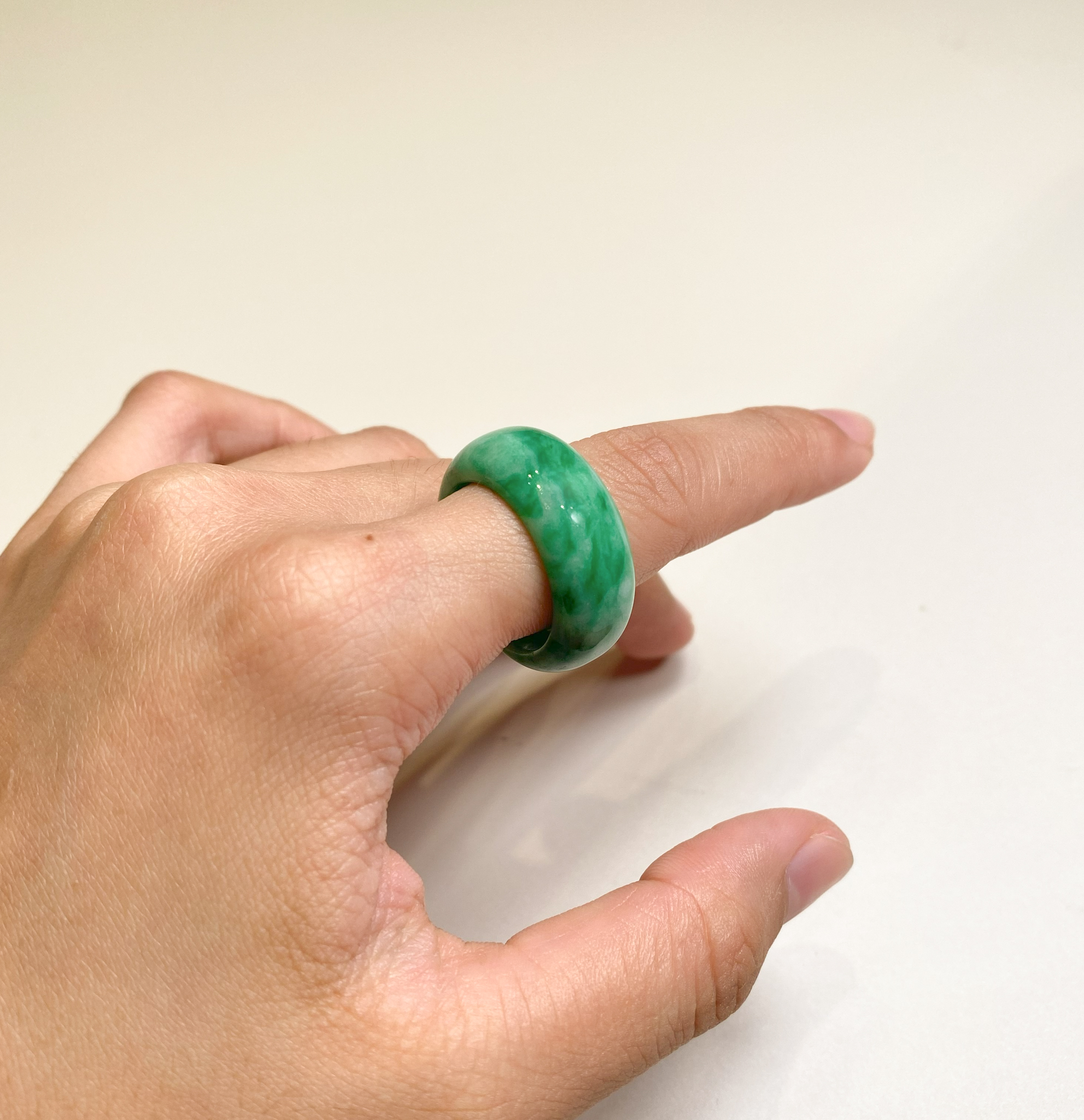 Gransky Green Natural Jadeite Ring Size US 9.5