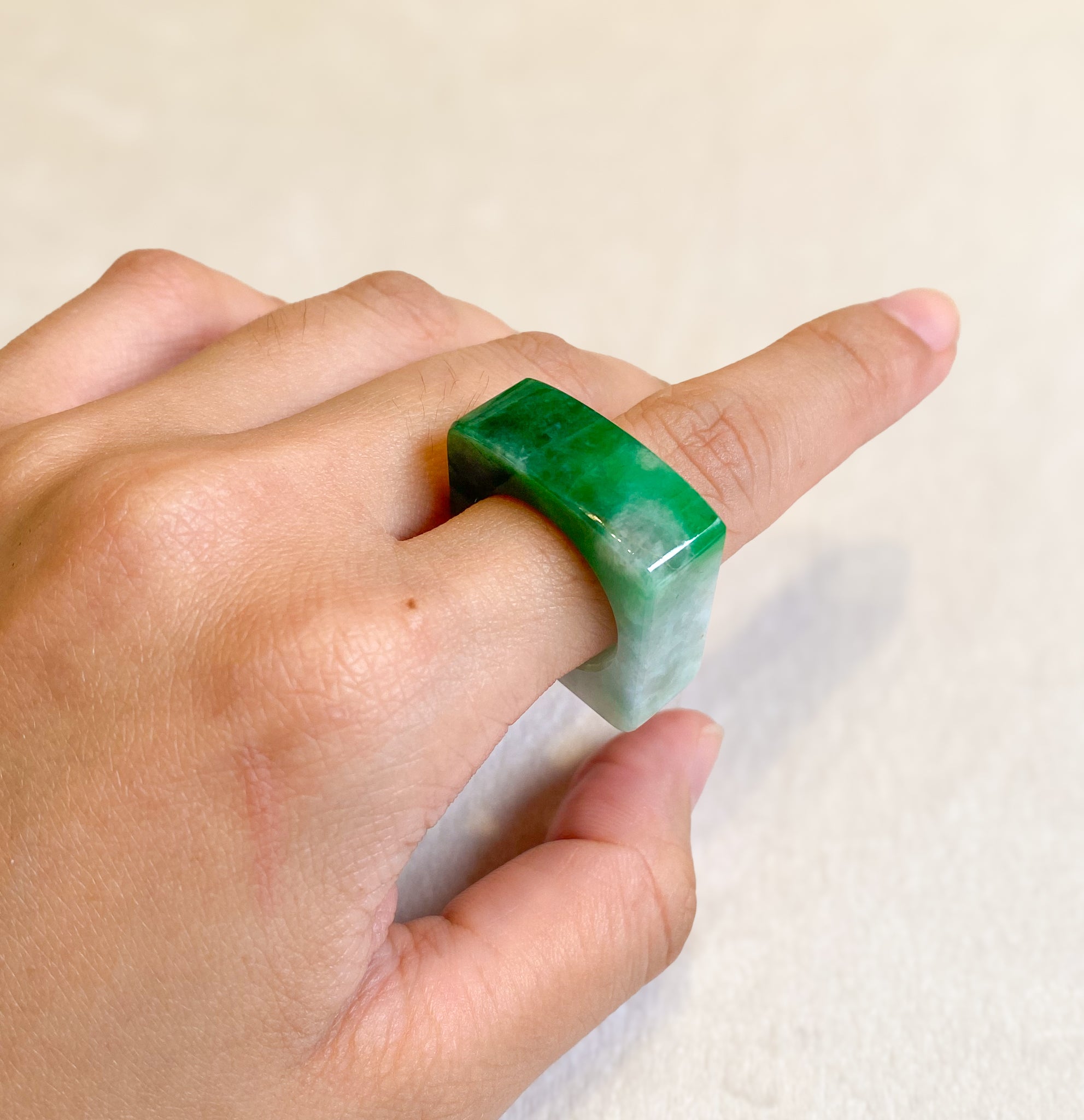 Multicolor Flat Top Green Square Jade Ring