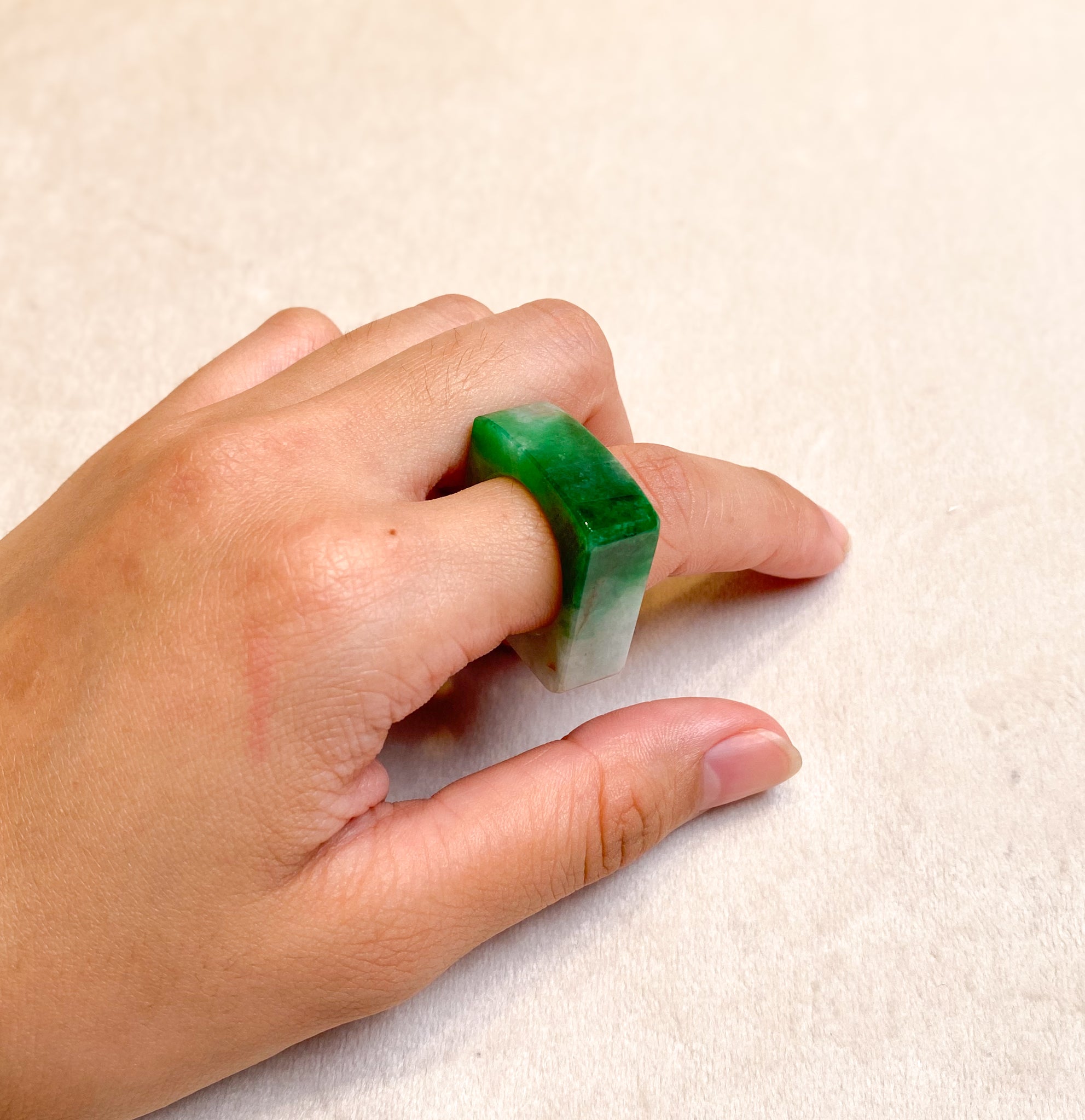 Multicolor Flat Top Green Square Jade Ring