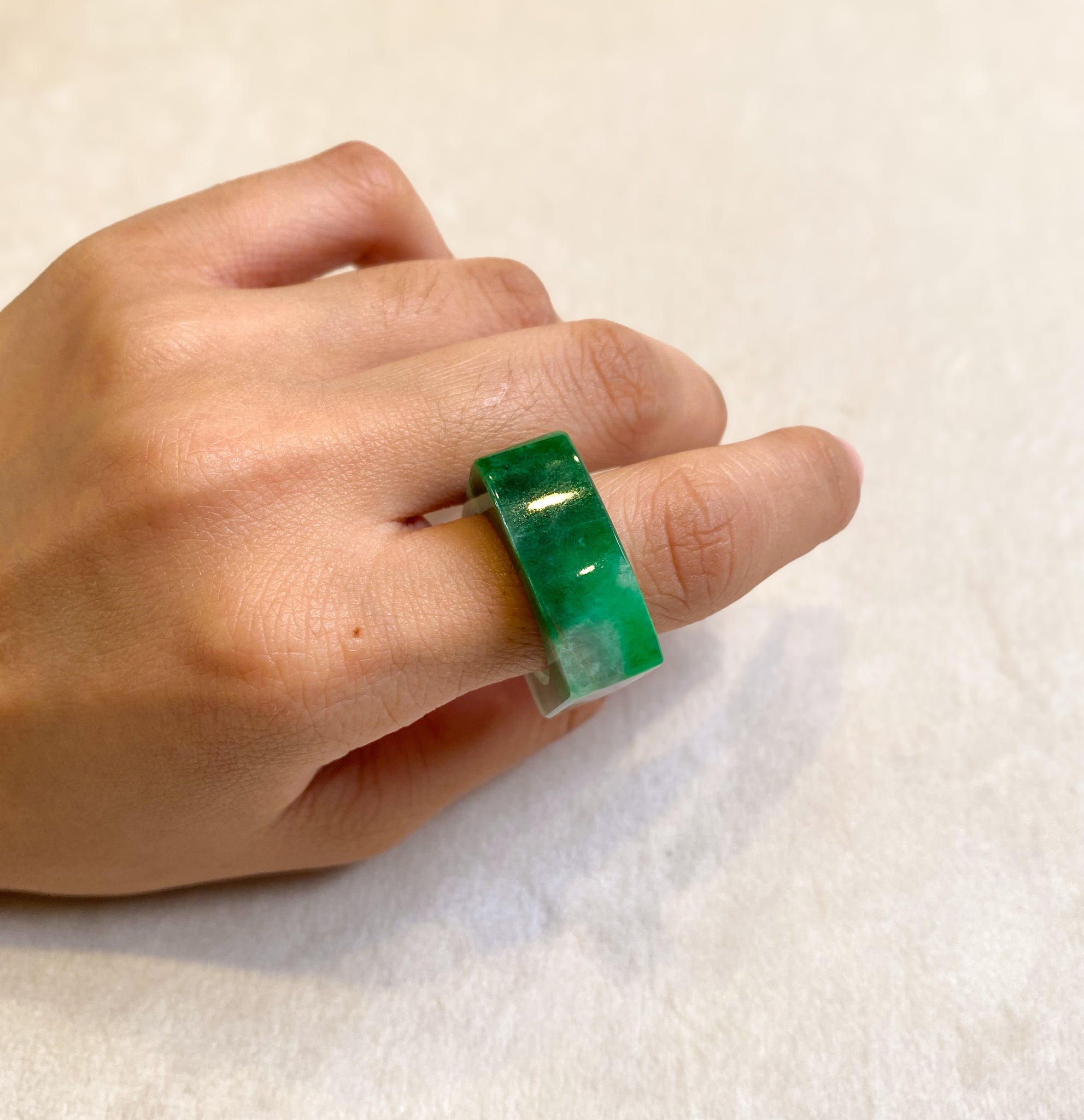 Multicolor Flat Top Green Square Jade Ring
