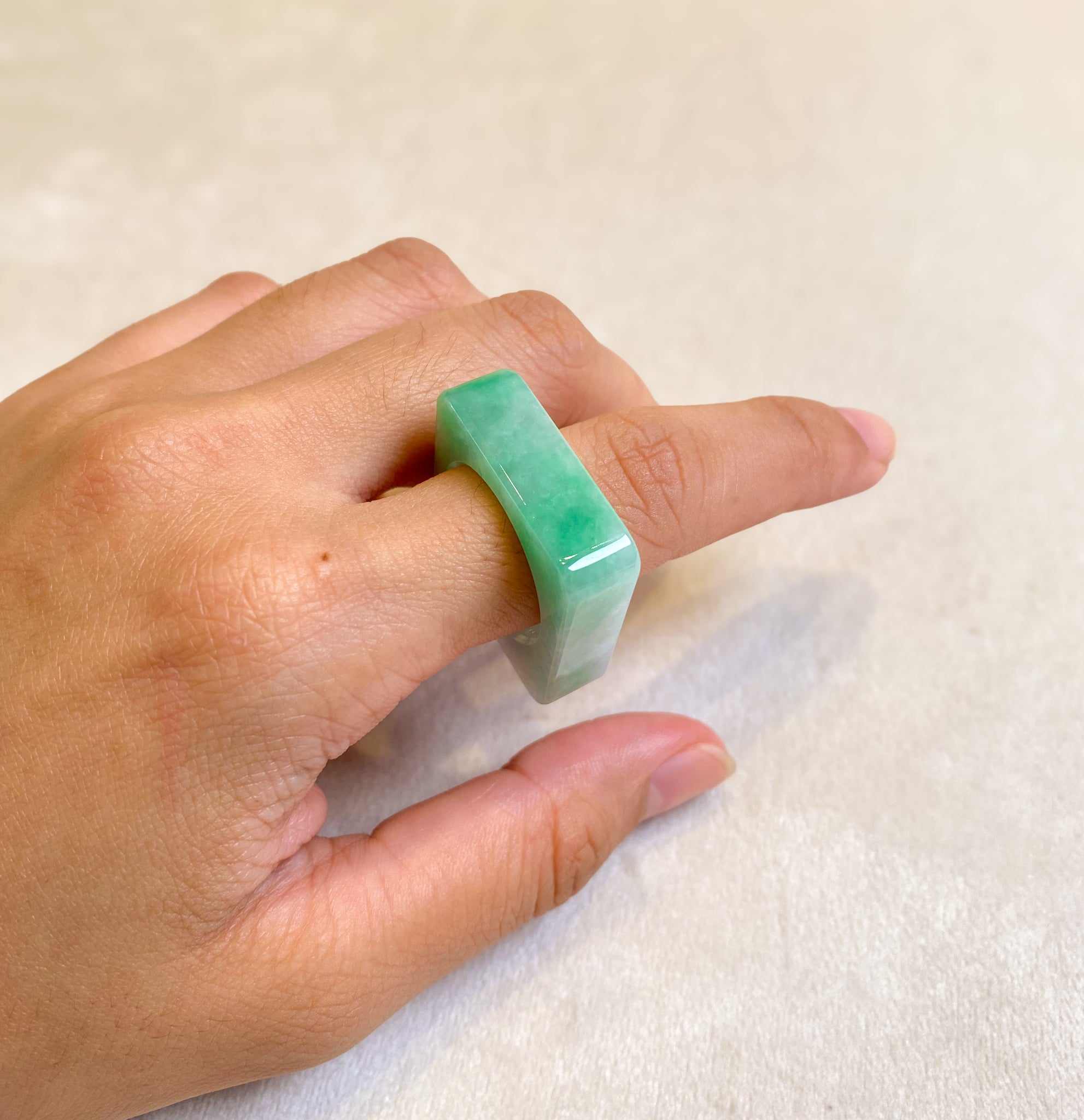Geometric Square Jadeite Ring