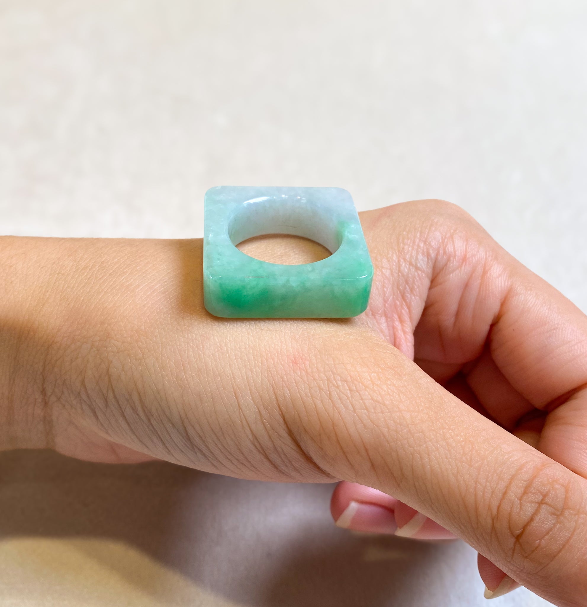 Geometric Square Jadeite Ring