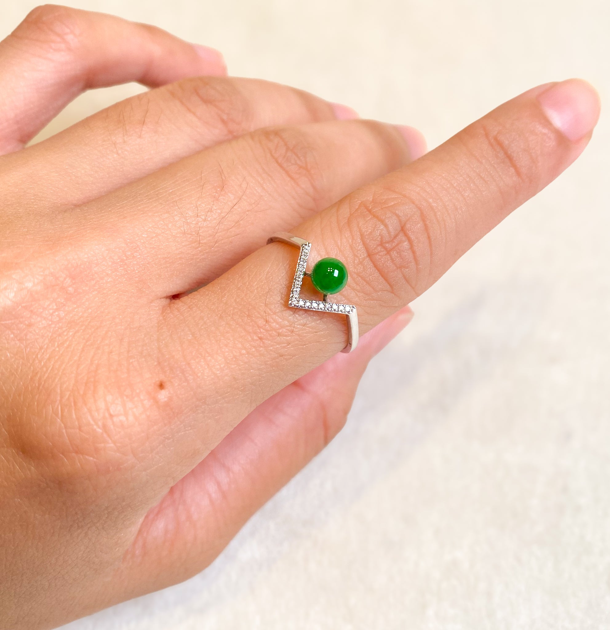 Gransky Natural Jadeite Sweet Jade Bead Ring