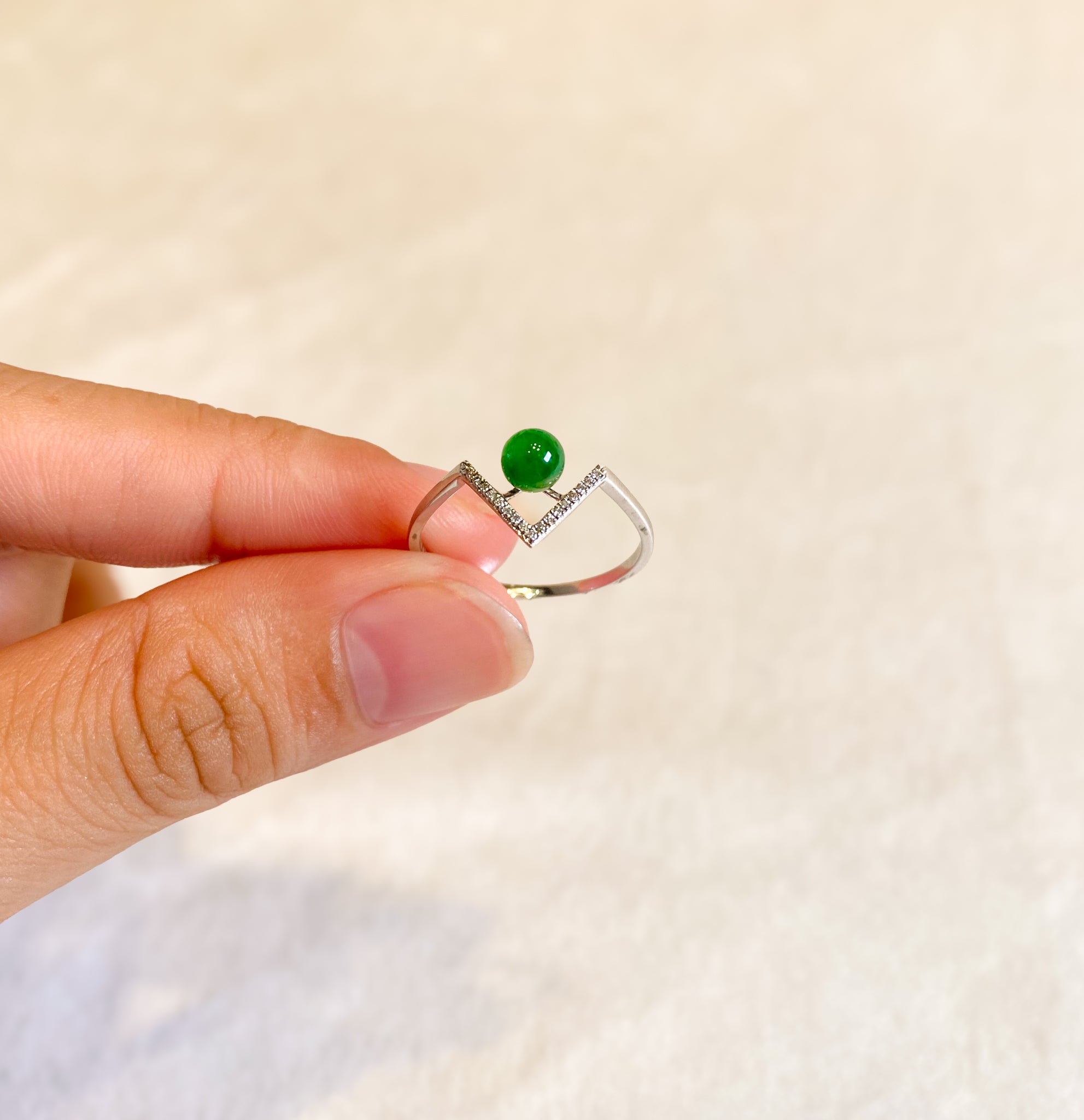 Gransky Natural Jadeite Sweet Jade Bead Ring