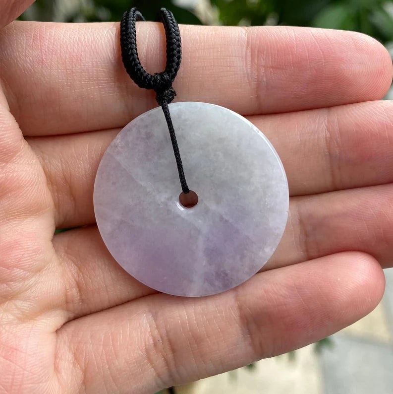Purple Disc Jade Pendant Necklace, Protection Necklace, Lucky Emerald Pendant Necklace