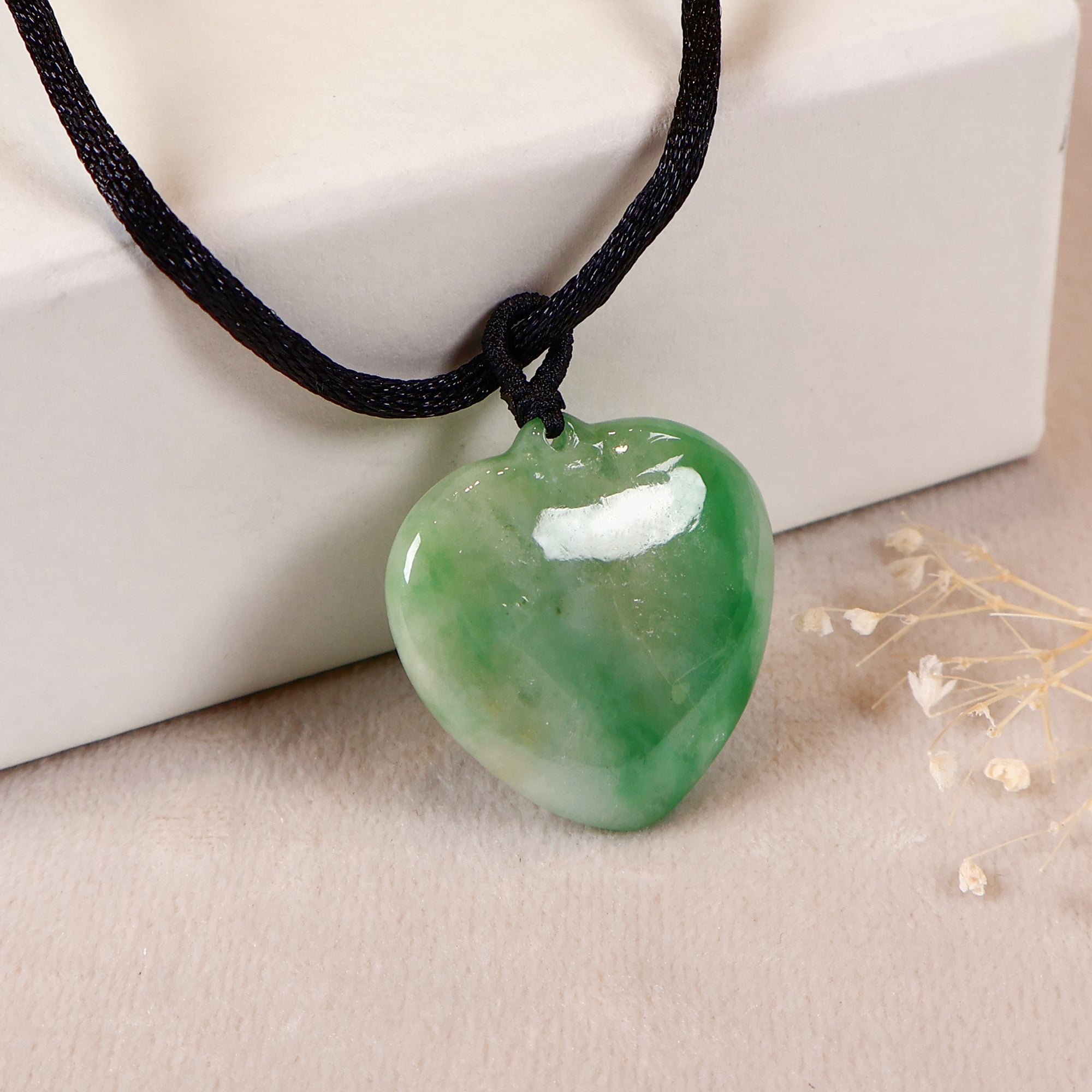 Natural Type A Apple Green Jade Heart Shape Pendant Necklace Gransky Jewellery
