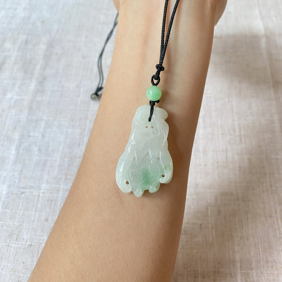 Certified Grade A Natural Green Jadeite Jade Pendant – Burma Jade Lucky Bead – Handmade Adjustable Cord