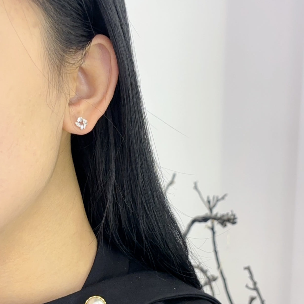 Gransky 18K White Gold Rectangle Cut Diamond Cluster Stud Earrings For Women