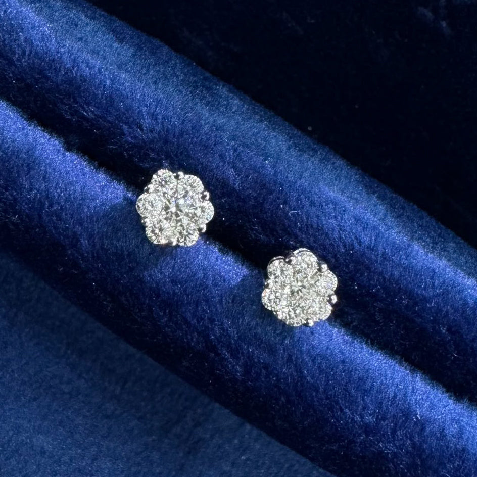 Gransky 18K White Gold 0.18CTW Diamond Round Cluster Stud Earrings