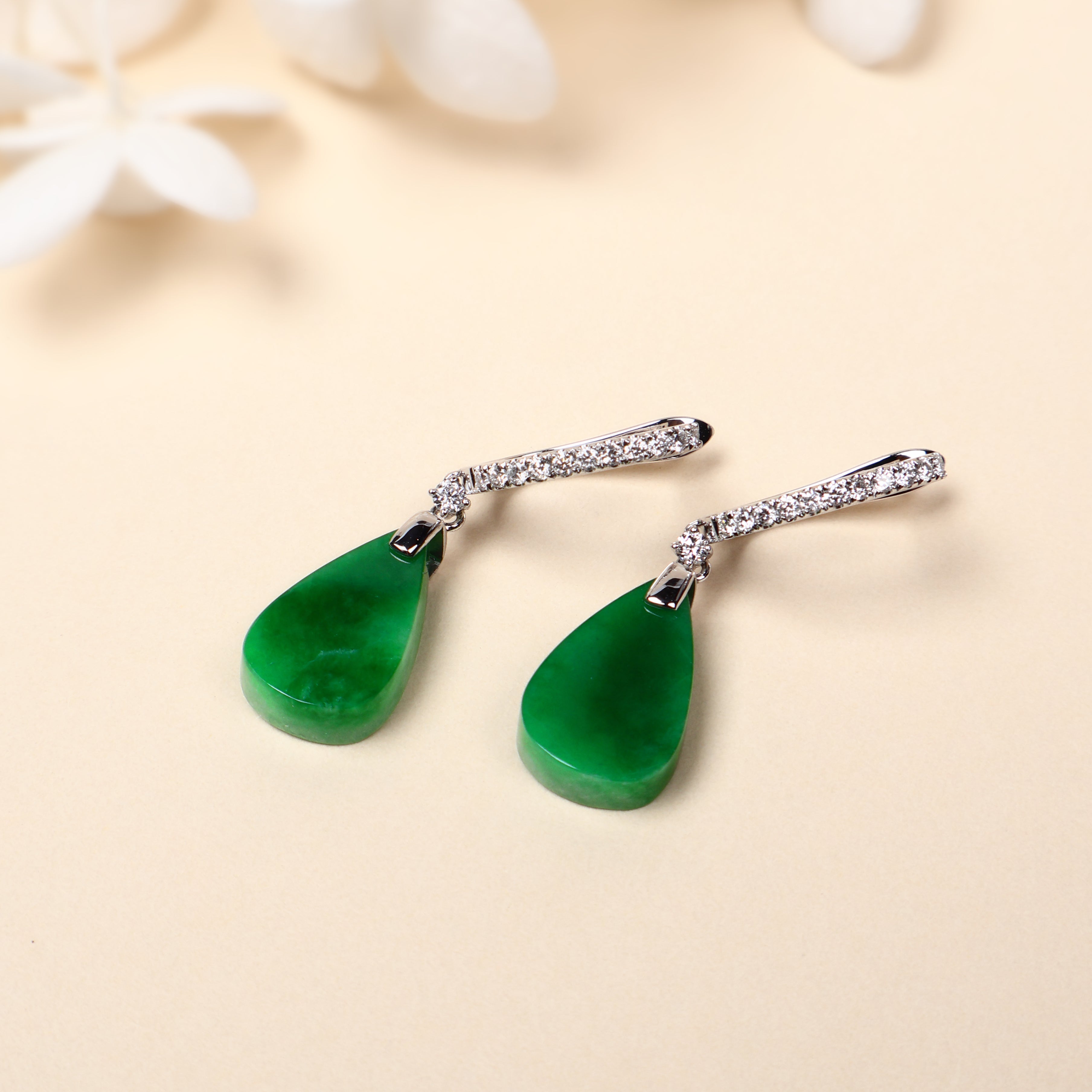 Jade and diamond earrings deals