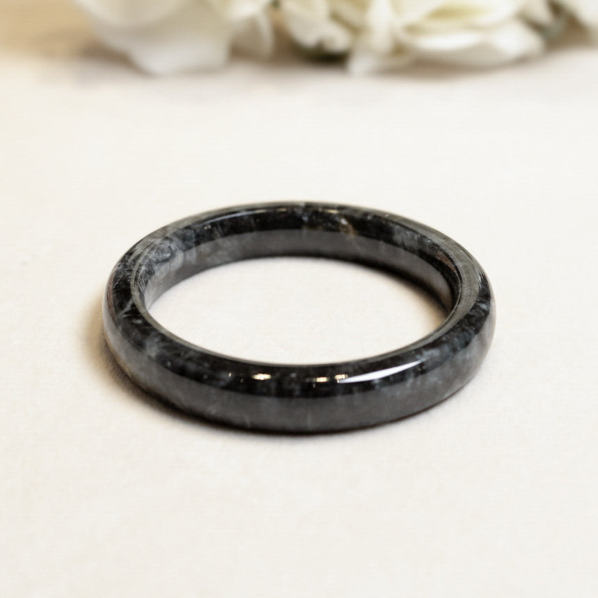 54-60mm 天然黒翡翠バングルブレスレット ゴールド散りばめ - 各種S