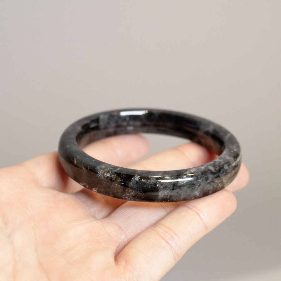 54-60mm 天然黒翡翠バングルブレスレット ゴールド散りばめ - 各種S