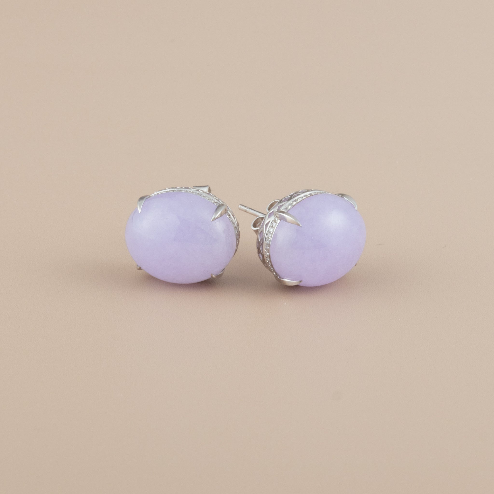 Intense Purple Cabochon Jade Studs Earring Natural Type A