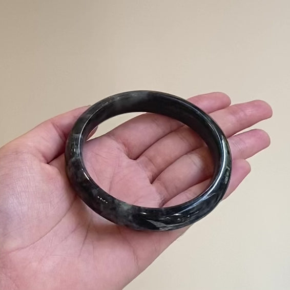 54-60mm Natural Black Jade Bangle Bracelet Gold Scattering